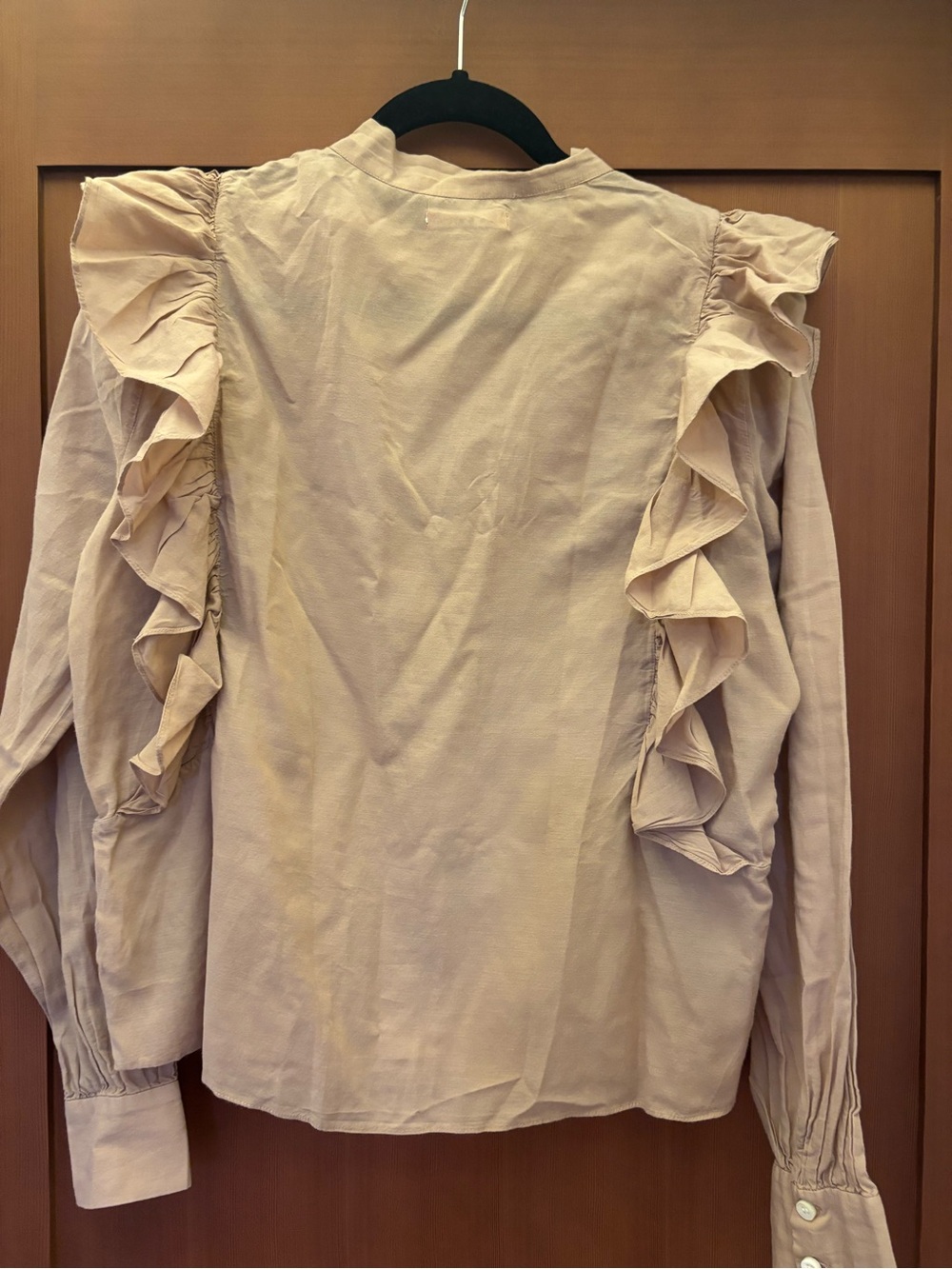 Doen Womens Ruffle Tie-Neck Blouse - beige/rose color - Picture 6 of 6